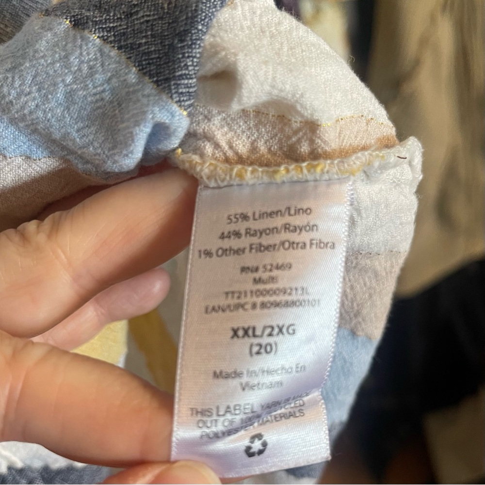 Time & Tru Dress Linen Blend Striped Elastic Drawstring Pockets Boho sz … - Picture 6 of 6